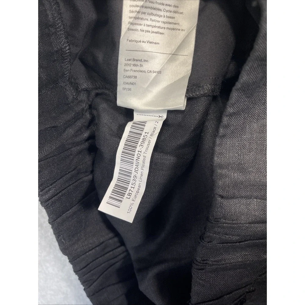 Quince Women 100% European Linen Pleated Trousers Black Sz 2 Office Workwear